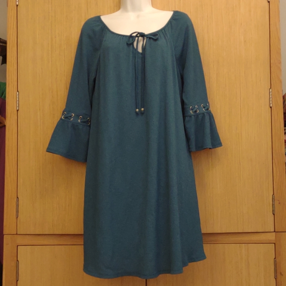 Bell Sleeve Dark Turquoise Dress SZ M By Naif